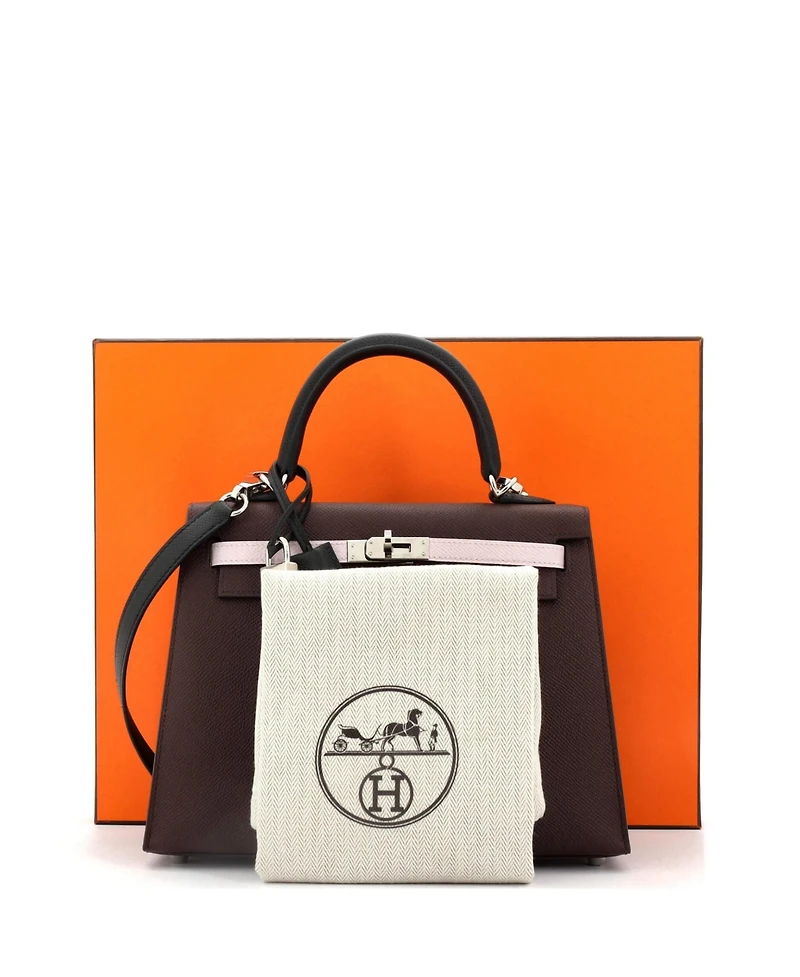 Pre-Owned Hermes Kelly 25 Handbag Tricolor Epsom with Palladium Hardware