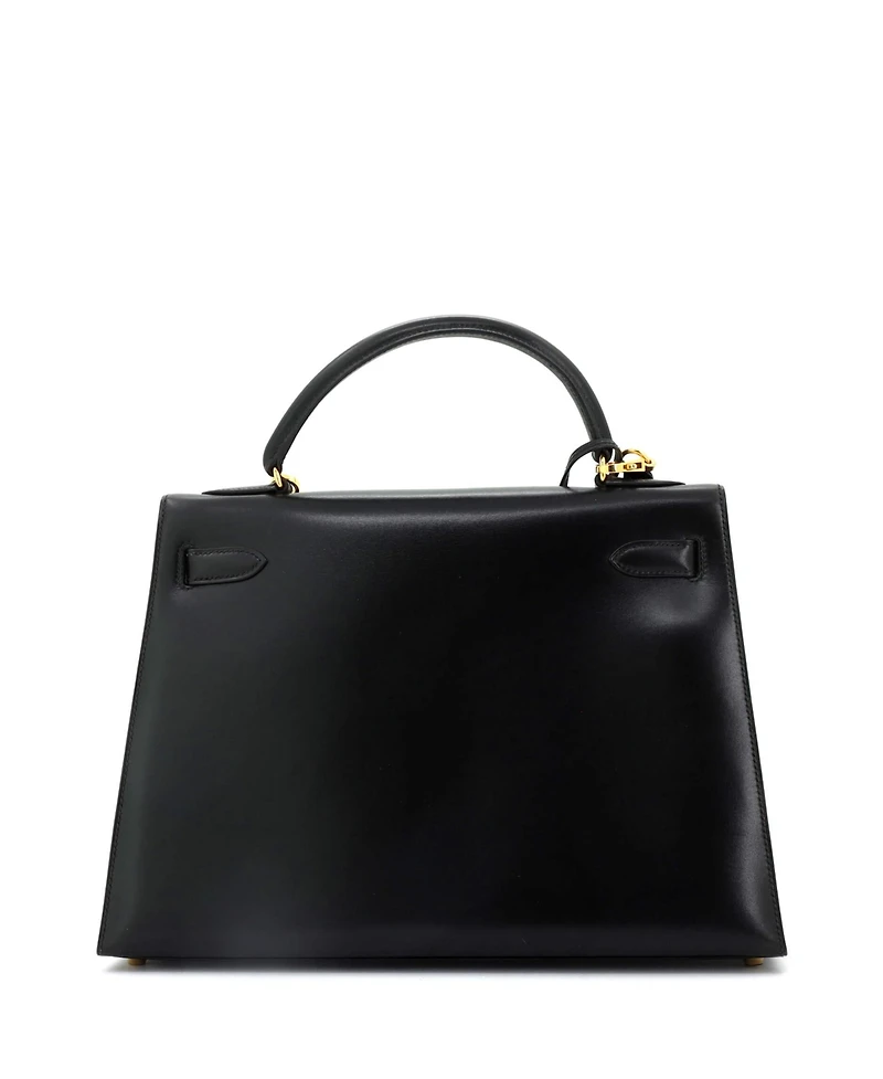 Pre-Owned Hermes Kelly Handbag Box Calf with Gold Hardware