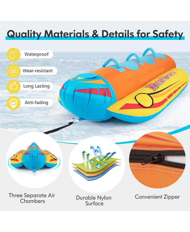 3-Person Inflatable Banana Boat with 3 Eva-padded Seats and Handles