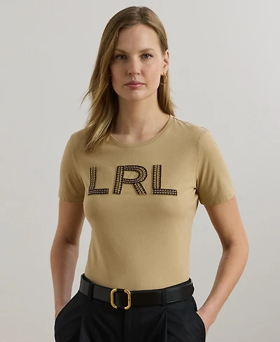 Lauren Ralph Women's Beaded-Logo Cotton Jersey Tee