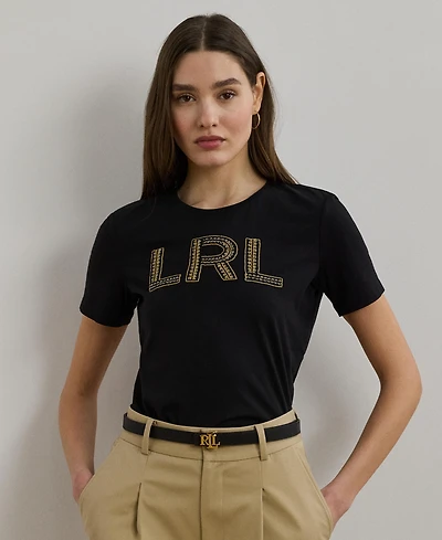 Lauren Ralph Women's Beaded-Logo Cotton Jersey Tee