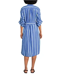 Lands' End Women's Poplin Oversized Puff Sleeve Midi Shirt Dress