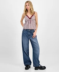 Madden Girl Juniors' Plaid Ribbon Babydoll Tank