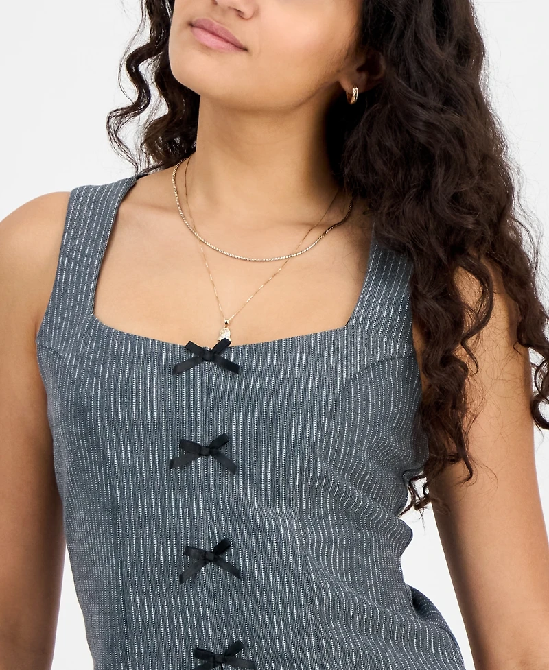 Just Polly Juniors' Menswear Bow-Trim Vest Top