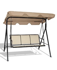 3 Person Steel Frame Patio Swing with Polyester Angle and Adjustable Canopy