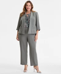 Kasper Plus Shawl-Collar Cuffed 3/4-Sleeve Jacket