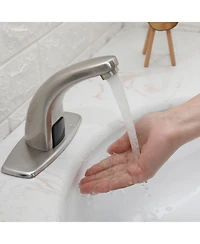 Automatic Sensor Touchless Bathroom Sink Faucet With Deck Plate Brushed Nickel