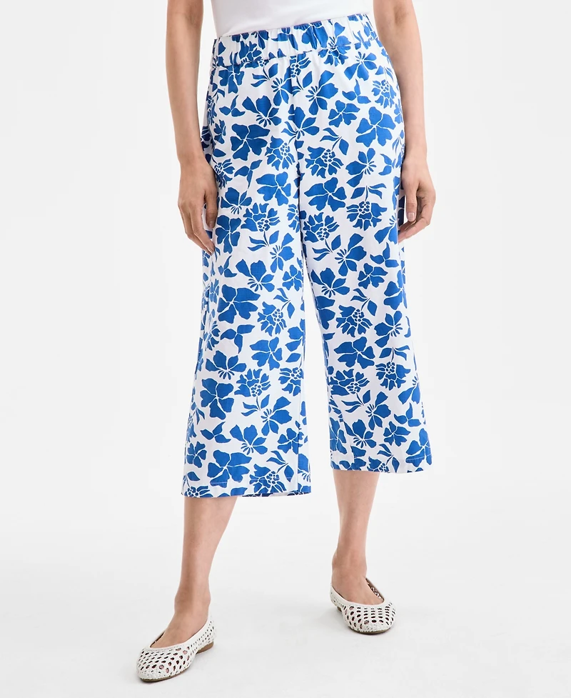 Style & Co Petite Floral Spark Printed Cotton Cropped Pants, Exclusively at Macy's