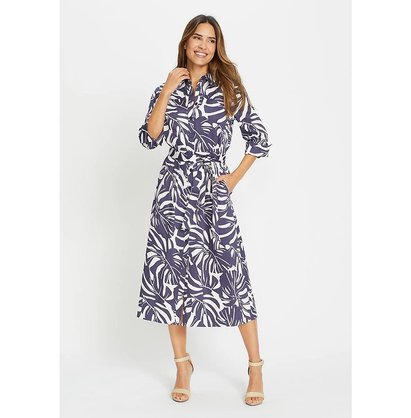 Olsen Women's Palm Print A-Line Midi Shirt Dress