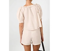 WeWoreWhat Women's Puff Sleeve Button Up Top