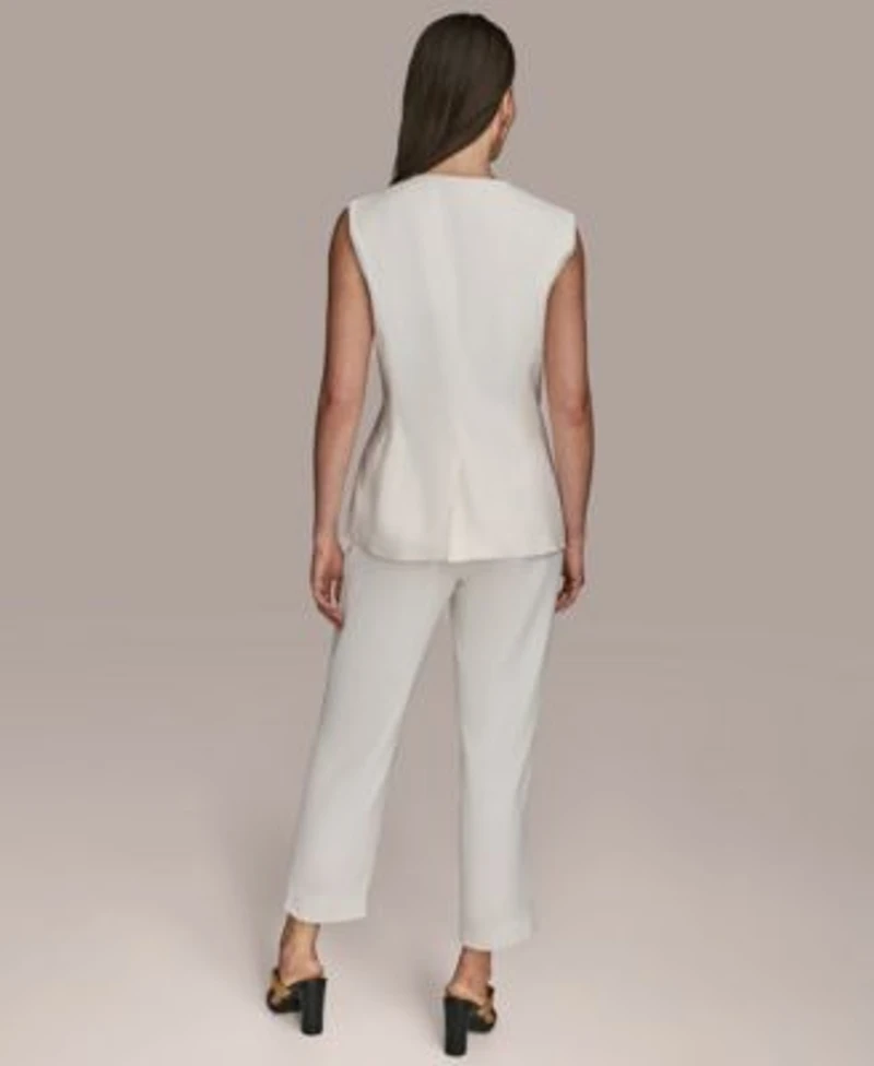 Donna Karan New York Womens Button Front Sleeveless Vest Womens Slim Leg Ankle Pants