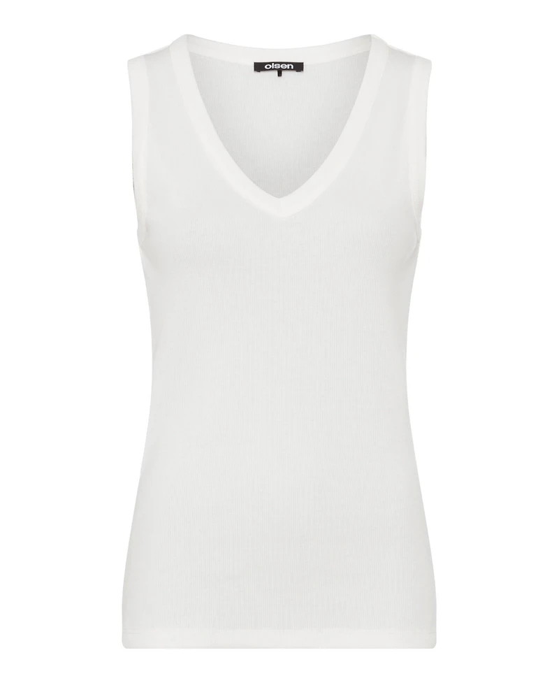 Olsen Women's Ribbed Knit Rounded V-Neck Shell