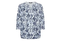 Olsen Women's Prairie Floral Keyhole Neck T-Shirt