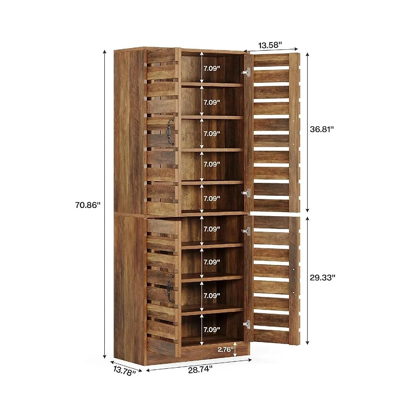 Tribesigns 70.8" Tall Farmhouse Storage Cabinet, 9-Tier with Adjustable Shelves and 2 Shutter Doors, Rustic Brown for Kitchen, Dining Room