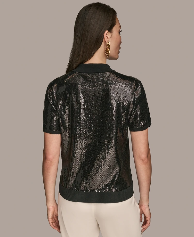 Donna Karan New York Women's Short-Sleeve Sequined Knit Polo