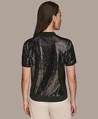 Donna Karan New York Women's Short-Sleeve Sequined Knit Polo