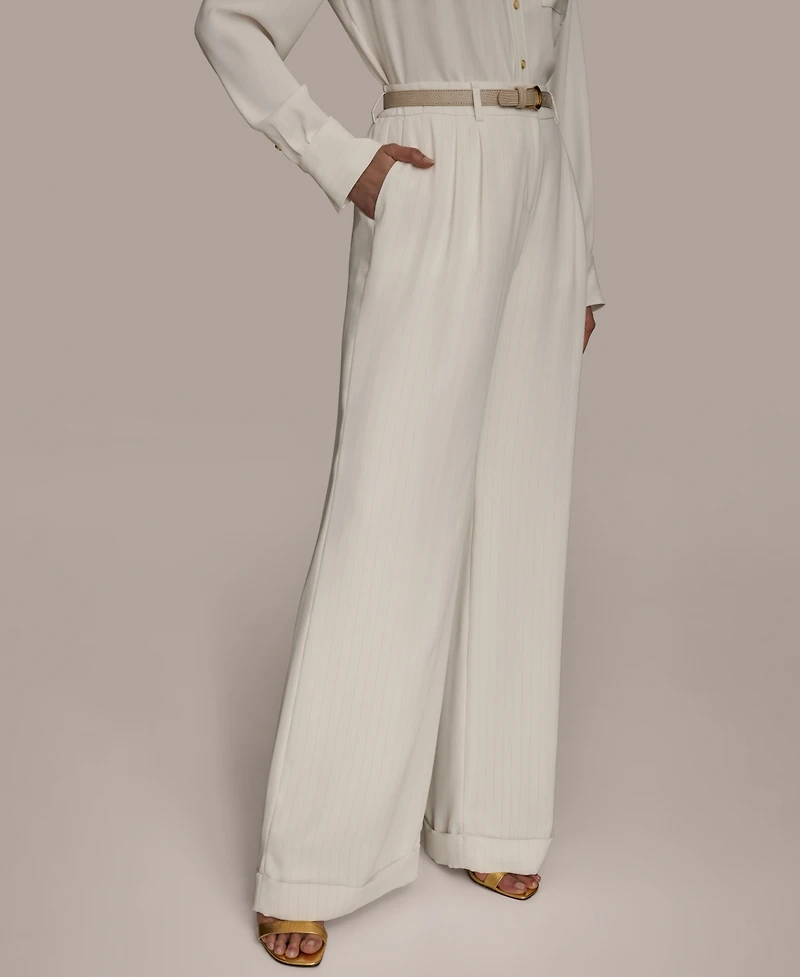 Donna Karan New York Women's Pinstripe Wide-Leg Belted Pants, Regular & Petite