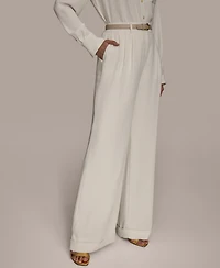 Donna Karan New York Women's Pinstripe Wide-Leg Belted Pants, Regular & Petite