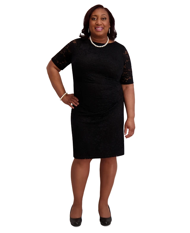 Shop Kasper Women's Lace-Sleeve Sheath Dress, Regular Plus Sizes