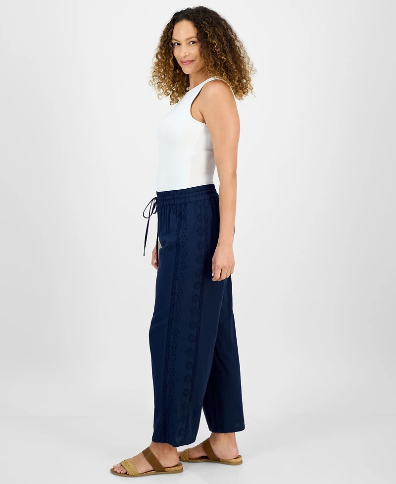 Style & Co Petite Eyelet-Trim Wide-Leg Pants, Exclusively at Macy's