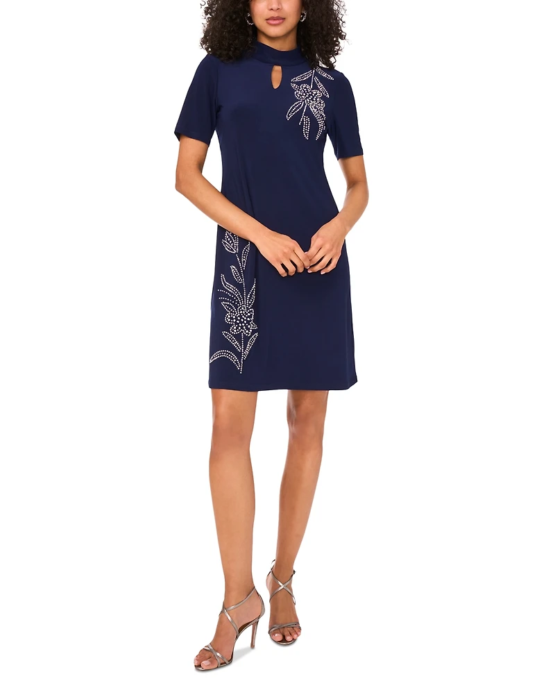 Msk Petite Embellished Short-Sleeve Sheath Dress
