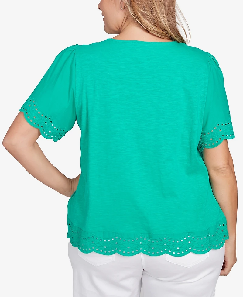 Ruby Rd. Plus Embroidered Sleeve Solid Top