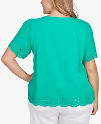Ruby Rd. Plus Embroidered Sleeve Solid Top