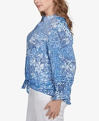 Ruby Rd. Plus Size Silky Floral Tile Button Tie Front Top