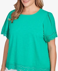 Ruby Rd. Plus Embroidered Sleeve Solid Top