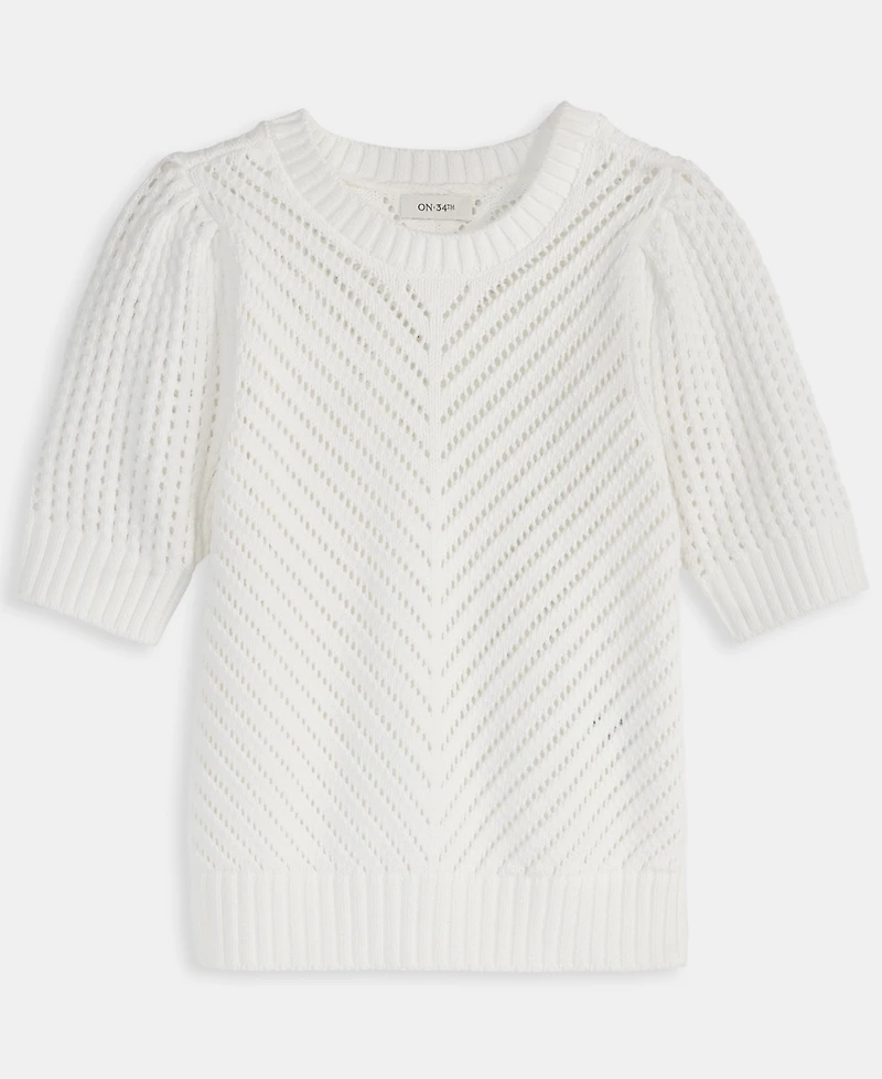 On 34th Women's Diagonal-Knit Puff-Sleeve Sweater, Exclusively at Macy's