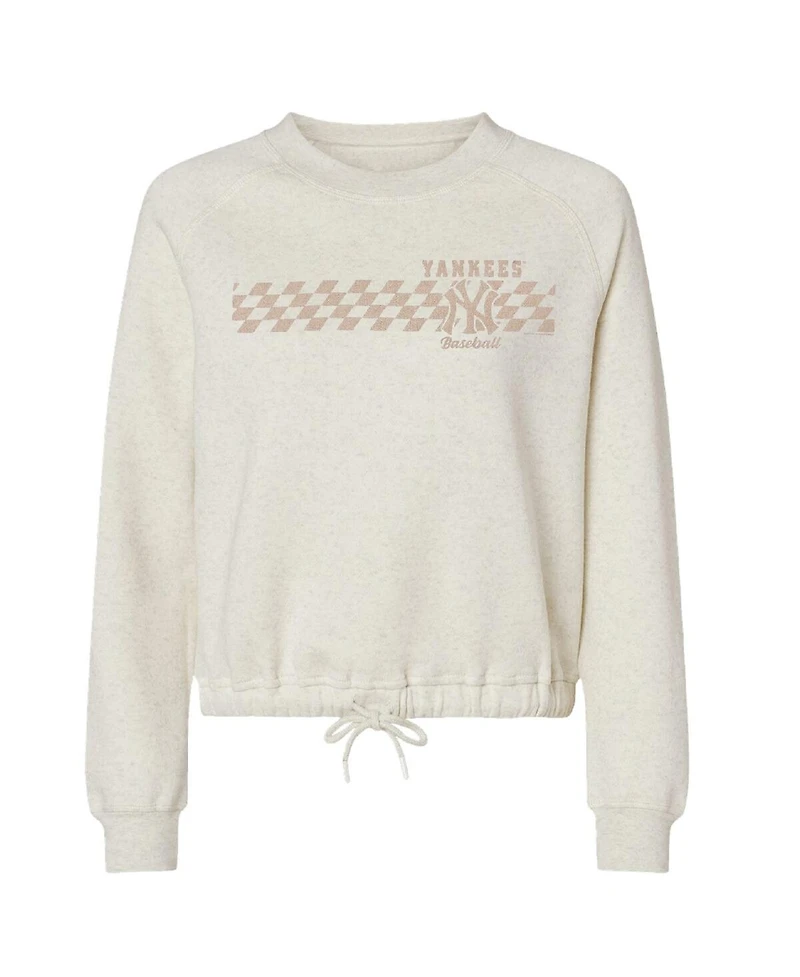 Soft as a Grape Women's Natural New York Yankees Tonal Checkered Sweatshirt