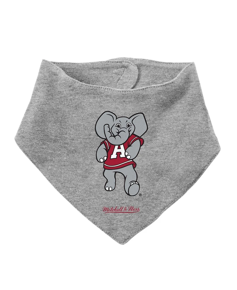 Mitchell & Ness Baby Boys and Girls 3-Pack Crimson/Heather Gray Alabama Crimson Tide Bodysuit, Bib Bootie Set