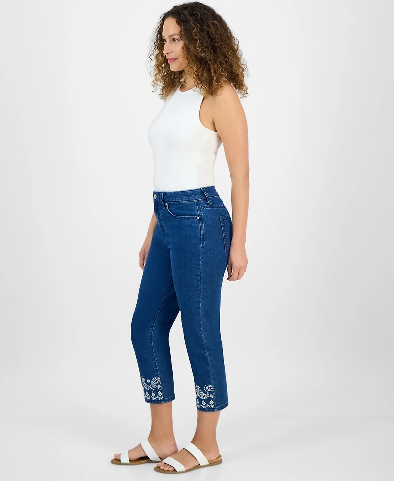 Style & Co Petite Embroidered-Hem Cropped Jeans, Exclusively at Macy's