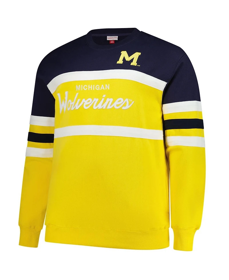 Mitchell & Ness Men's Maize Michigan Wolverines Big Tall Vintage Logo Head Coach Fleece Pullover Sweatshirt