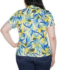 Belldini Plus Tropical Tie-Front Knit Top