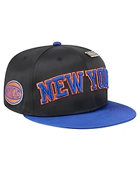 New Era Men's Black/Blue York Knicks Throwback Satin Vintage Pin Two-Tone 59FIFTY Fitted Hat