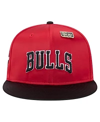 New Era Men's Red/Black Chicago Bulls Throwback Satin Vintage Pin Two-Tone 59FIFTY Fitted Hat
