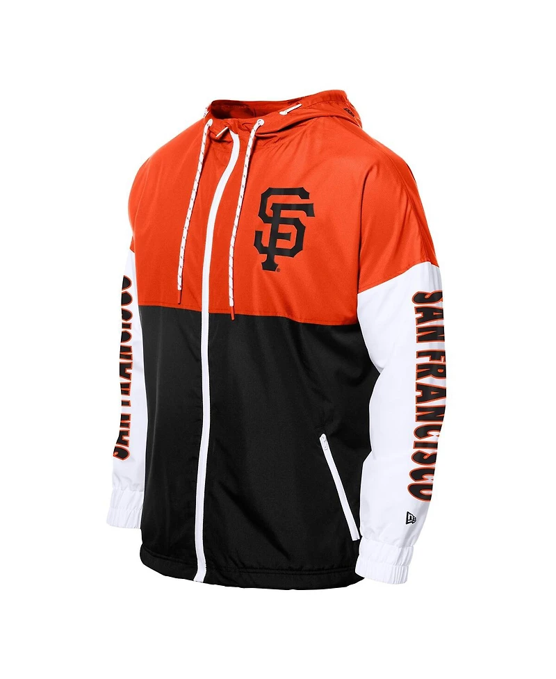 New Era Men's Black/Orange San Francisco Giants Color Block Full-Zip Hoodie Windbreaker Jacket