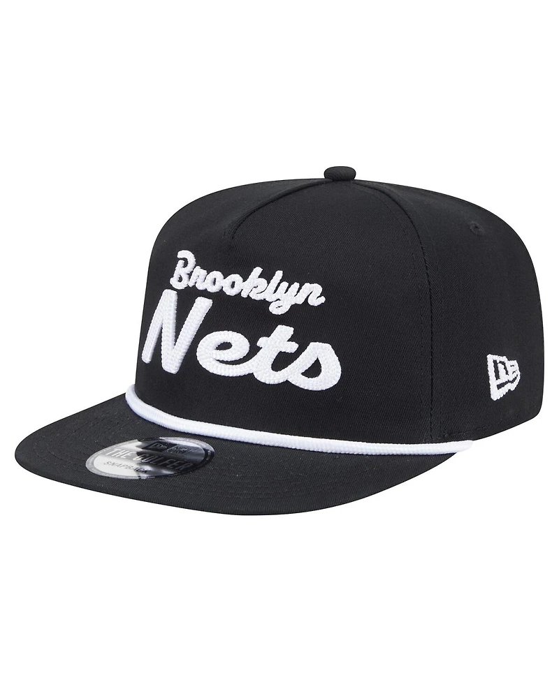 New Era Men's Black Brooklyn Nets Team Text Golfer Snapback Hat