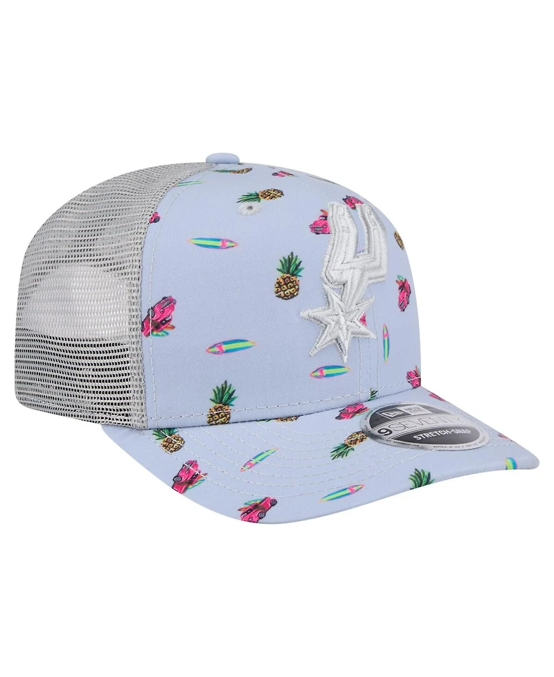 New Era Men's Light Blue/Gray San Antonio Spurs Adventure Aloha Pattern 9SEVENTY Stretch Snap Hat