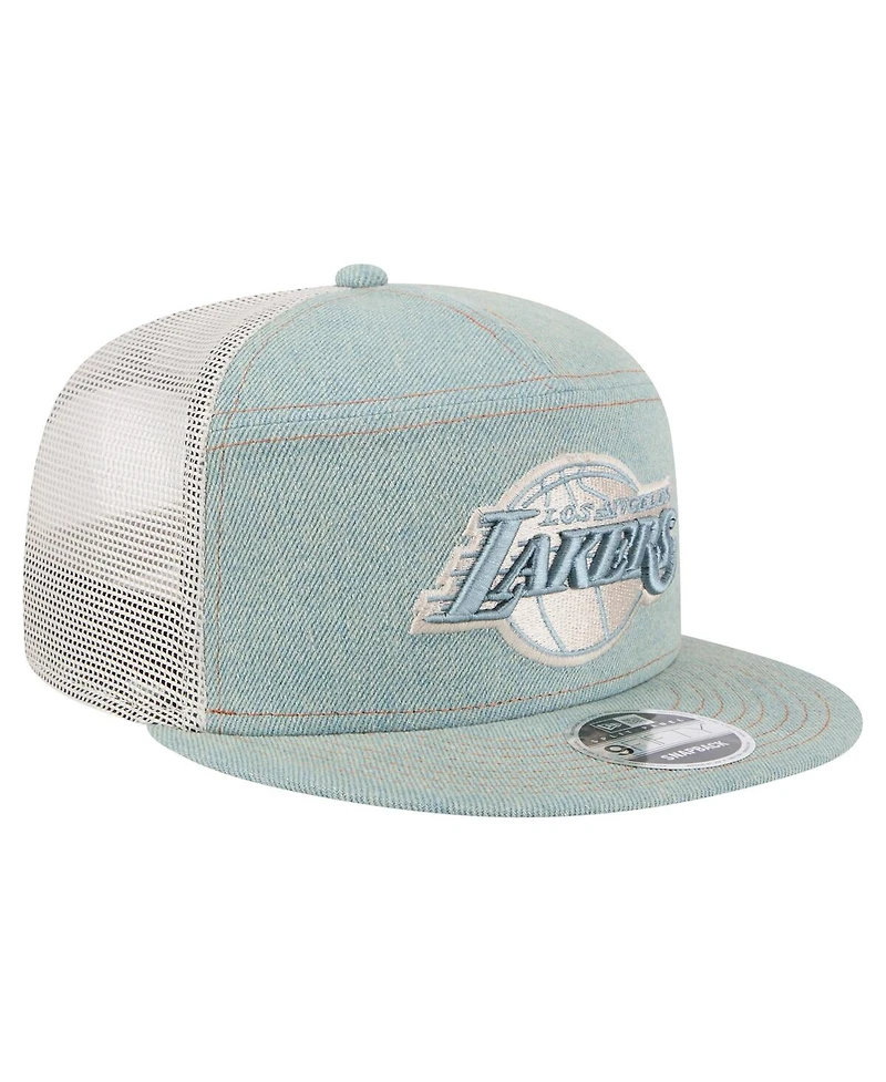 New Era Men's Los Angeles Lakers Adventure Denim Split Panel 9FIFTY Snapback Trucker Hat