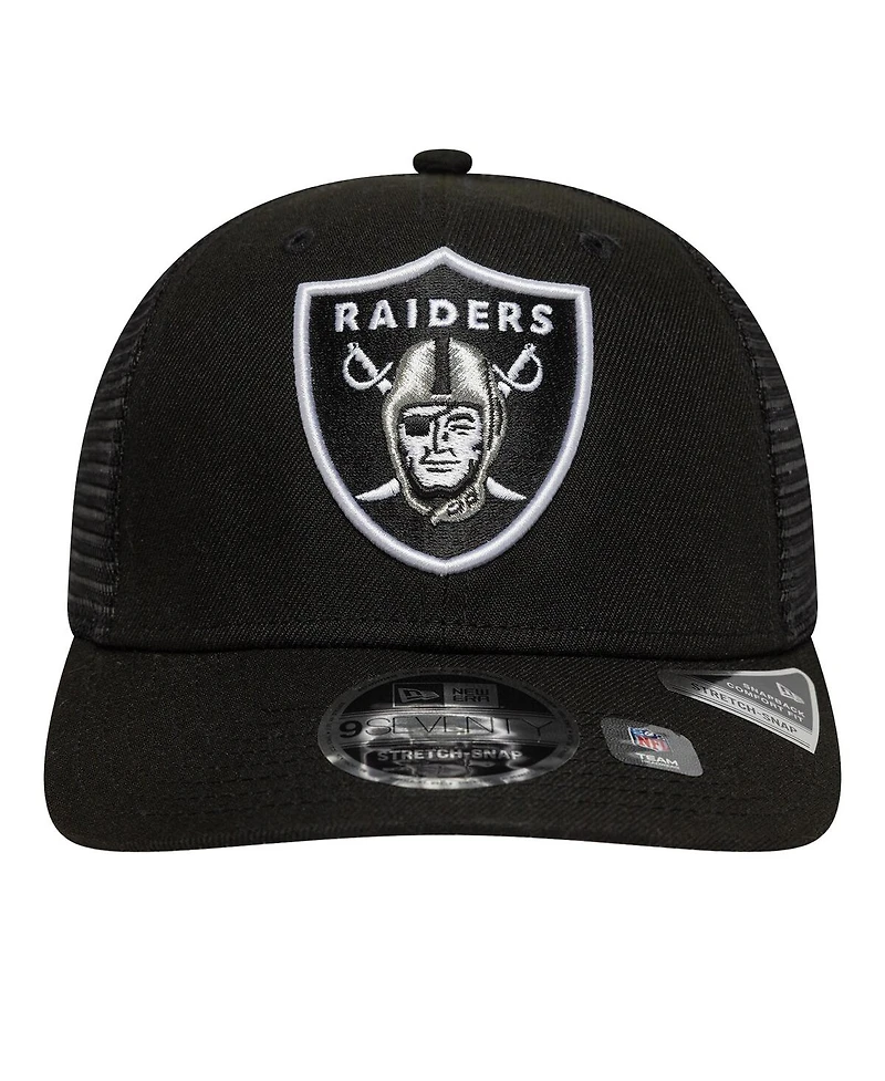 New Era Men's Black Las Vegas Raiders Main Trucker 9SEVENTY Stretch-Snap Hat