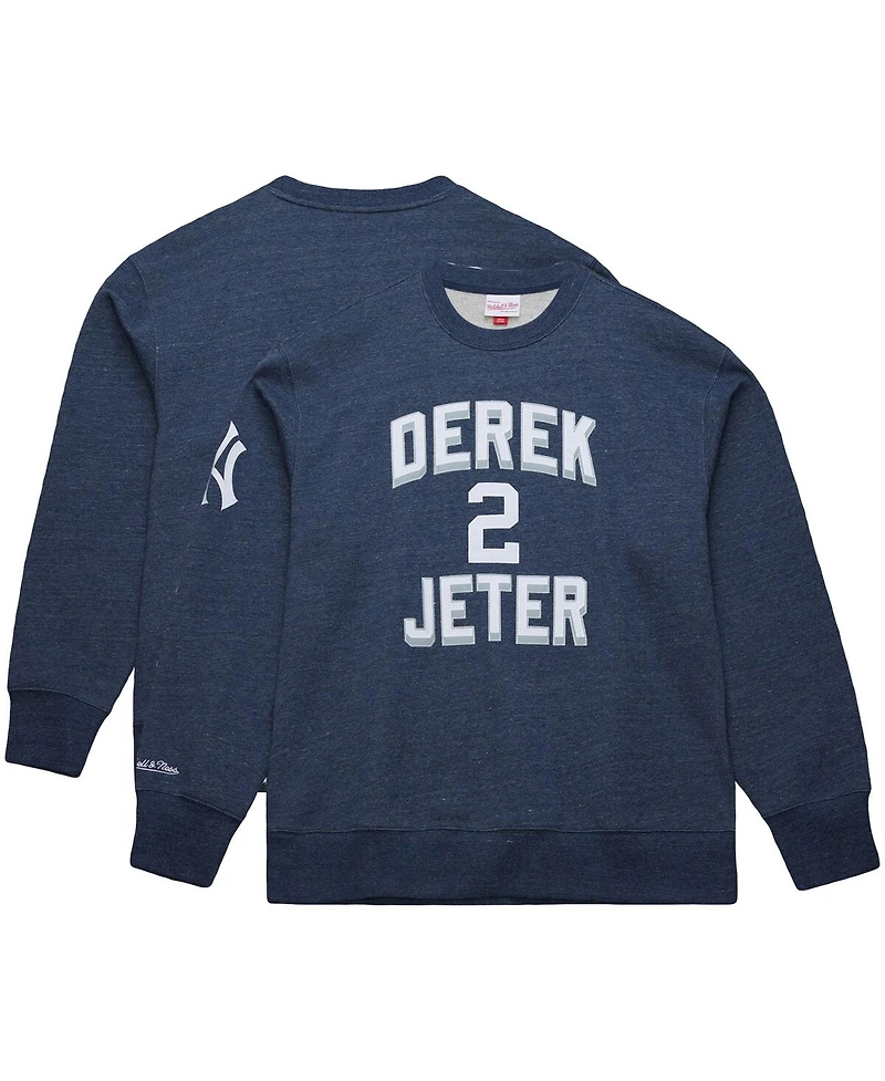 Mitchell & Ness Men's Derek Jeter Heather Navy New York Yankees Legends Collection Vintage Logo Fleece Name Number Pullover Sweatshirt