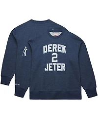 Mitchell & Ness Men's Derek Jeter Heather Navy New York Yankees Legends Collection Vintage Logo Fleece Name Number Pullover Sweatshirt