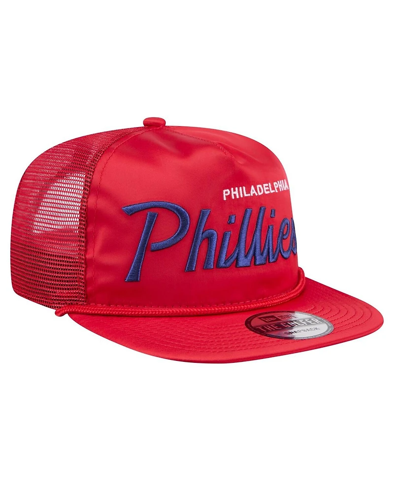 New Era Men's Red Philadelphia Phillies Retro Satin Script Golfer Adjustable Hat