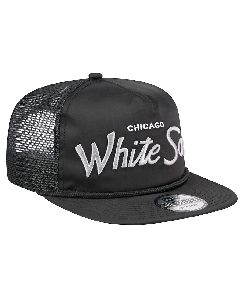 New Era Men's Black Chicago White Sox Retro Satin Script Golfer Adjustable Hat