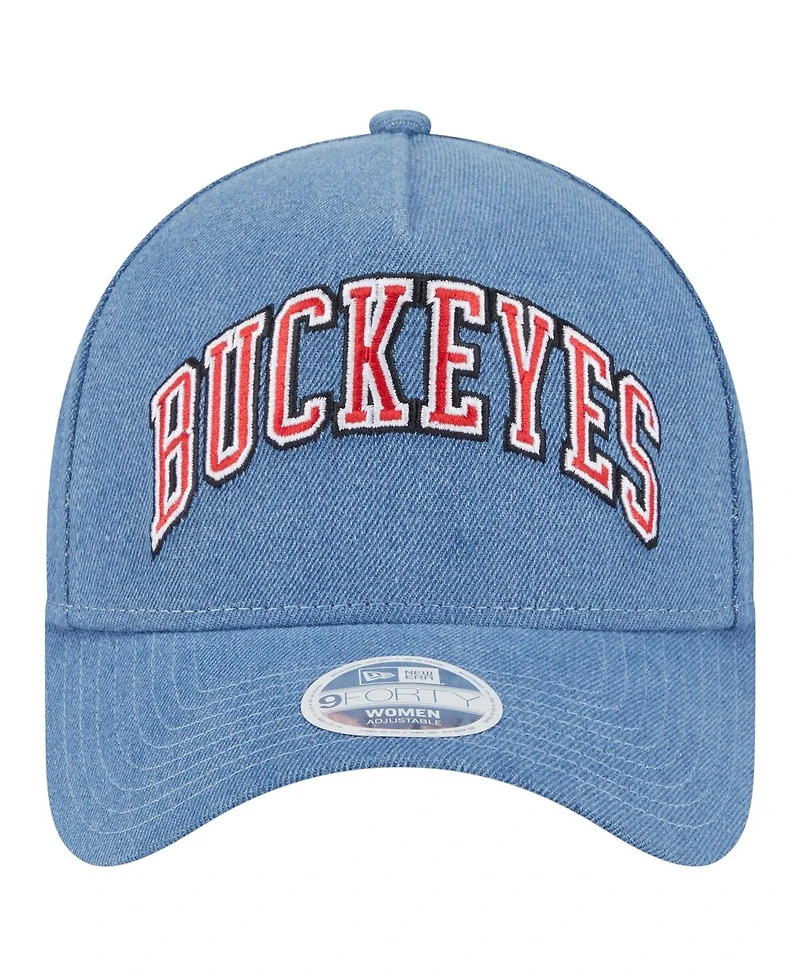 New Era Women's Denim Ohio State Buckeyes A-Frame 9FORTY Adjustable Hat