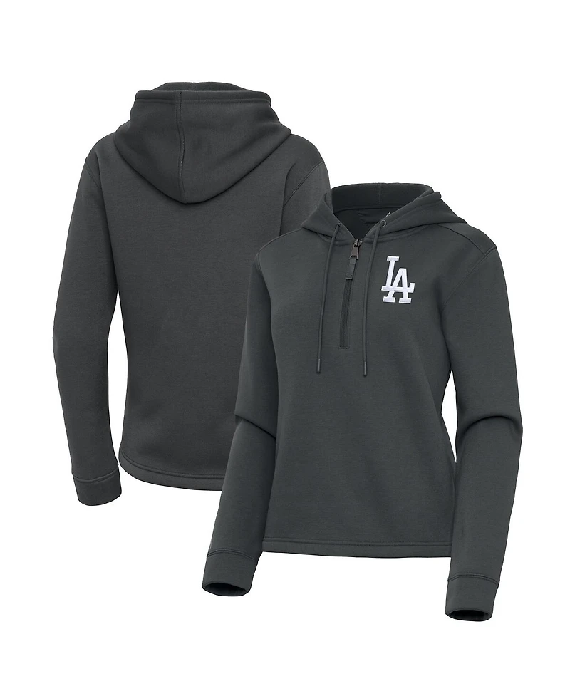 Antigua Women's Pewter Los Angeles Dodgers Contemporary Quarter-Zip Hoodie