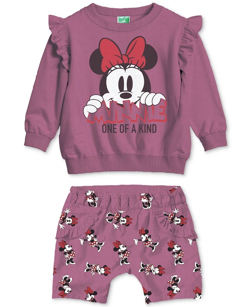 Disney Baby Girls 2-Pc. Minnie One-of-a-Kind Sweatshirt & Shorts Set
