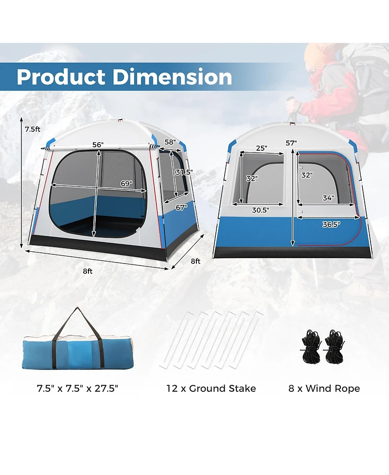 Gymax Camping Tent for 3-5 People Cabin Shelter w/ Large Double-Layer Mesh Front Door